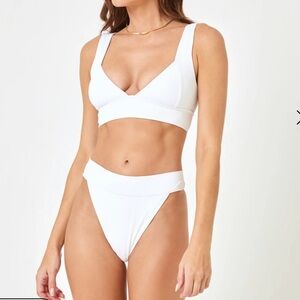 L*Space Hailey Bikini Top And Lola Bikini Bottom White XS/S  Stretch Swimwear